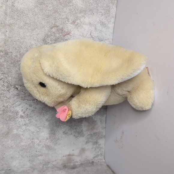 Easter Pets Yellow Rabbit Bunny holding flowers Plush Sits 9" tall - Picture 2 of 7